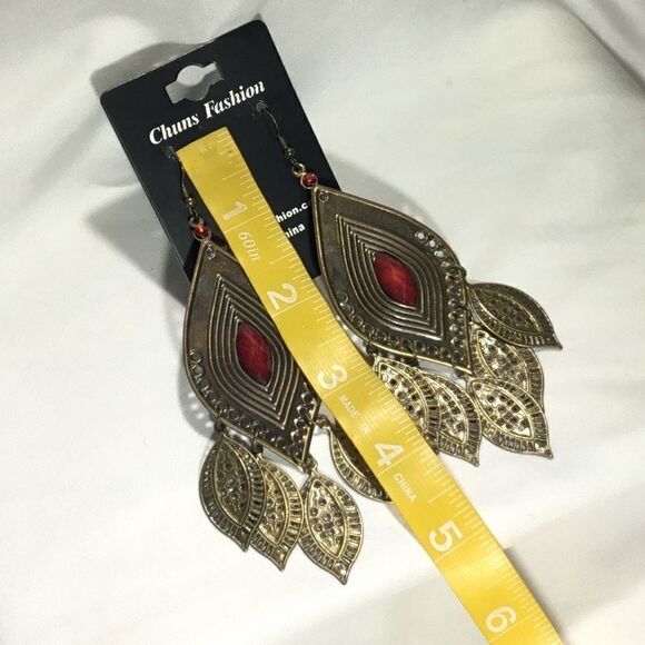 Antique Gold Tone Fashion Dangle Earrings (UC3) - Picture 6 of 8